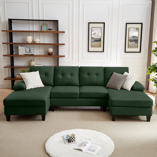 Jarenie YMX30 111.03-in W Modern Green Linen 6+seats Sofa with Slipcover