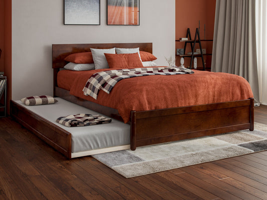 AFI Full Walnut Wood Trundle Bed with Headboard