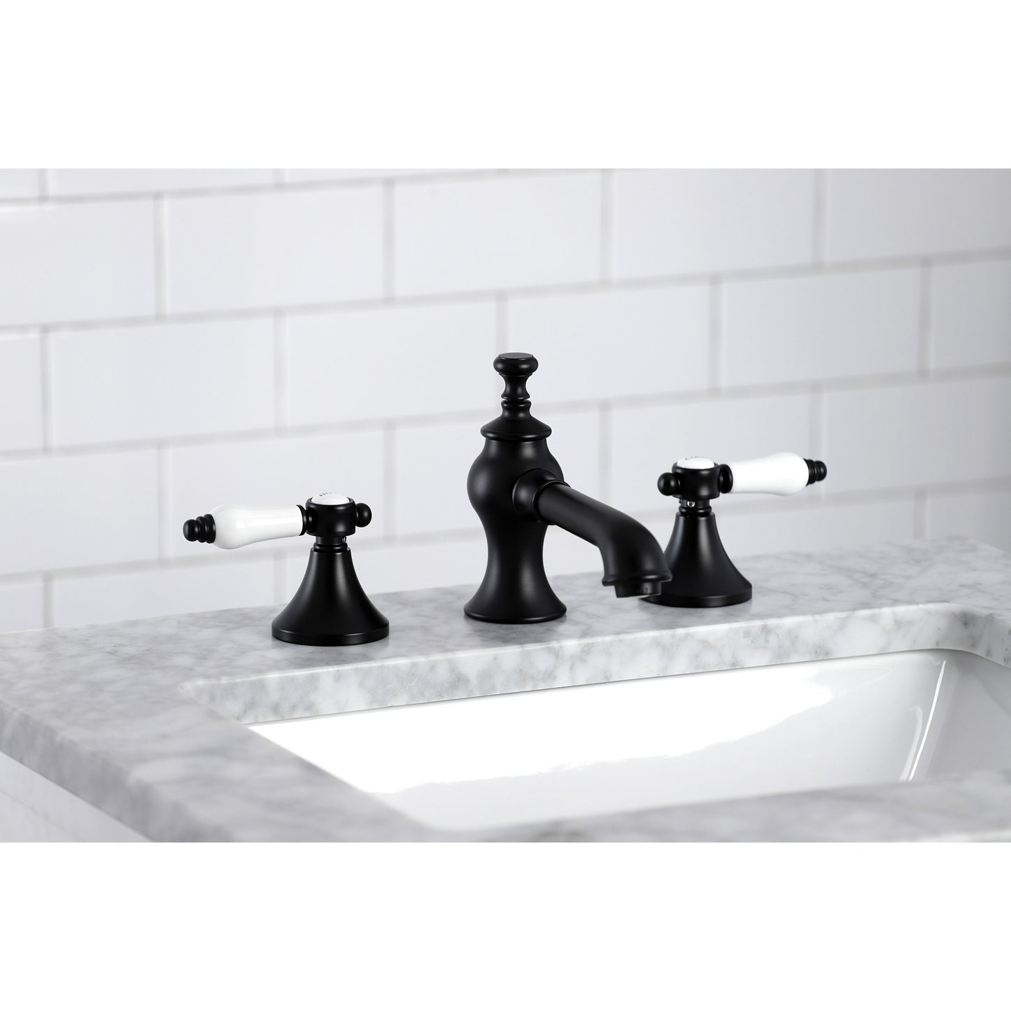 Kingston Brass Bel-Air Matte black Widespread 2-handle Low-arc Residential Handle Bathroom Sink Faucet with Drain