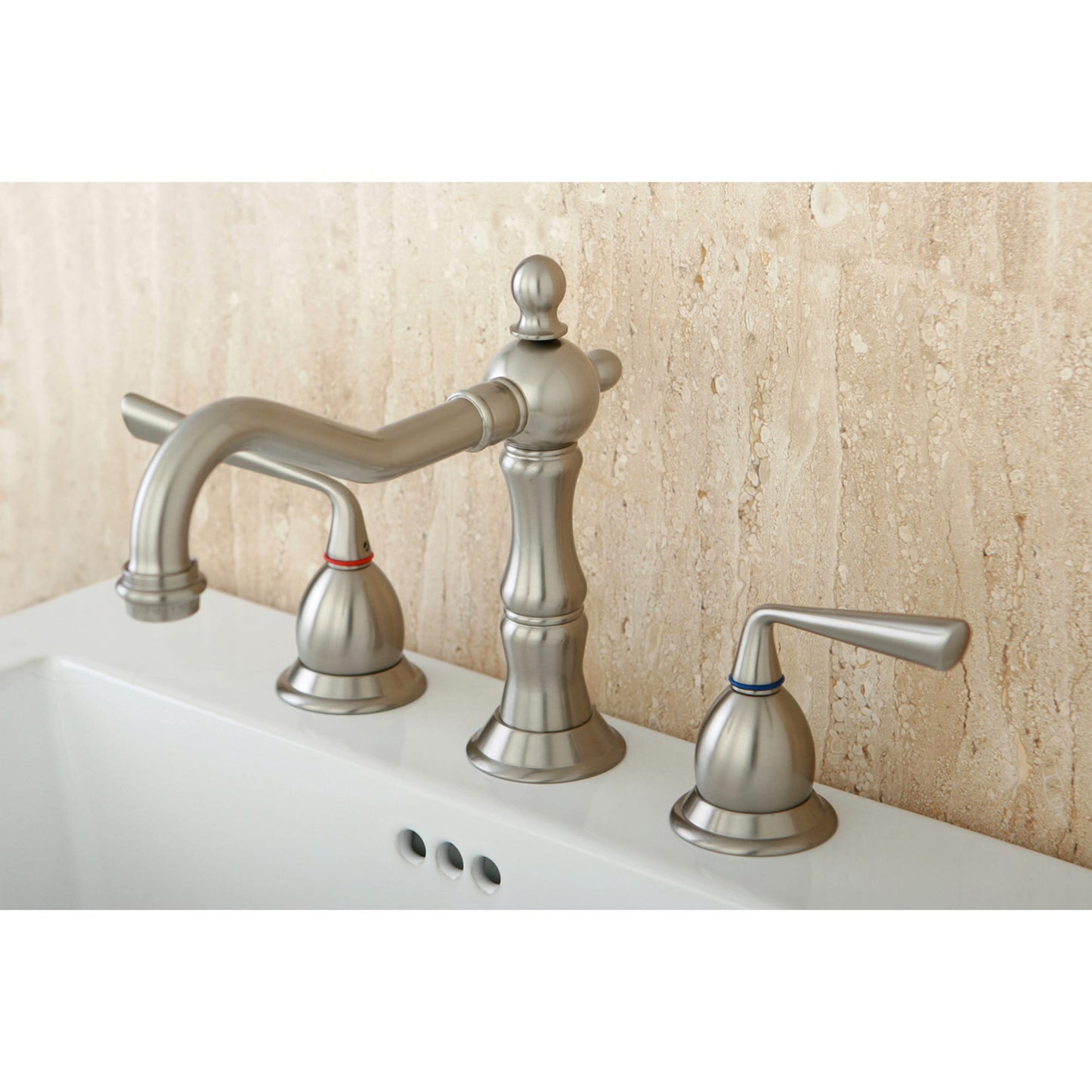 Kingston Brass Silver Sage Brushed nickel Widespread 2-handle Mid-arc Residential Handle Bathroom Sink Faucet with Drain