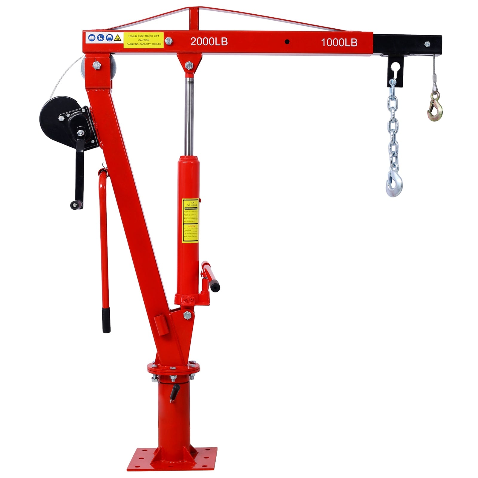 Kahomvis Hydraulic Pickup Truck Crane with Hand Winch, Pickup Truck Bed Hoist Jib Crane- 2000-lbs Capacity Red