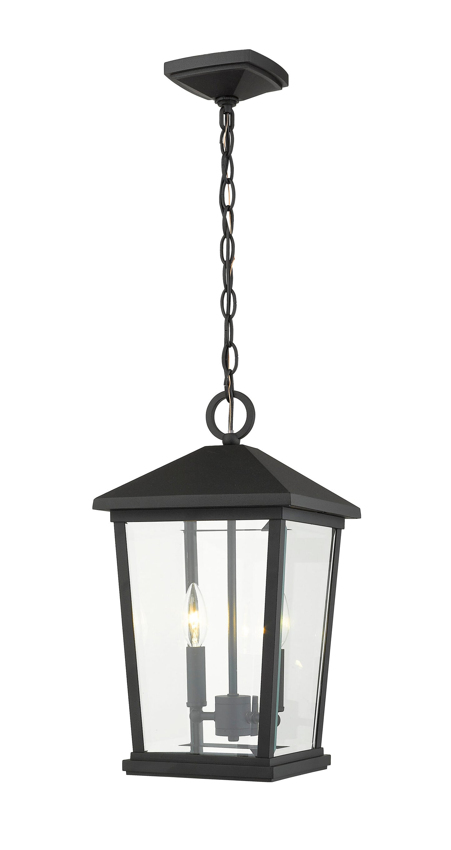 Z-Lite Beacon 2 -Light Black Transitional Beveled glass Glass Lantern Medium Outdoor Hanging Pendant Light