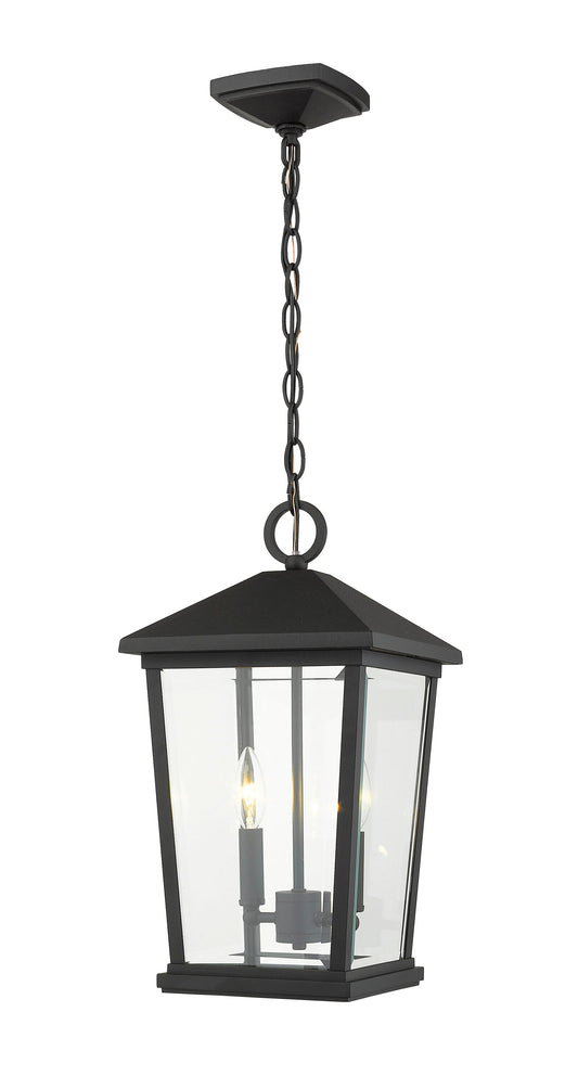 Z-Lite Beacon 2 -Light Black Transitional Beveled glass Glass Lantern Medium Outdoor Hanging Pendant Light