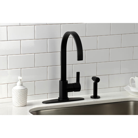 Kingston Brass Continental Matte black Single Handle Deck-mount Kitchen Faucet with Sprayer (Includes Deck Plate) (Includes Side Sprayer)