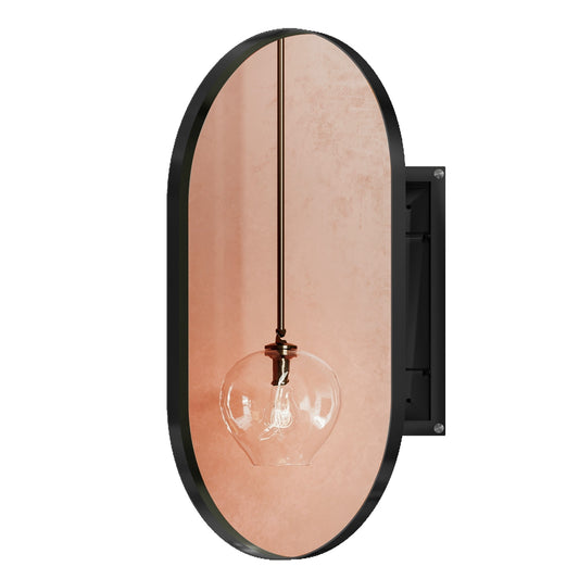 WELLFOR FS 20-in x 34-in Recessed Mount Gold Mirrored Oval Medicine Cabinet