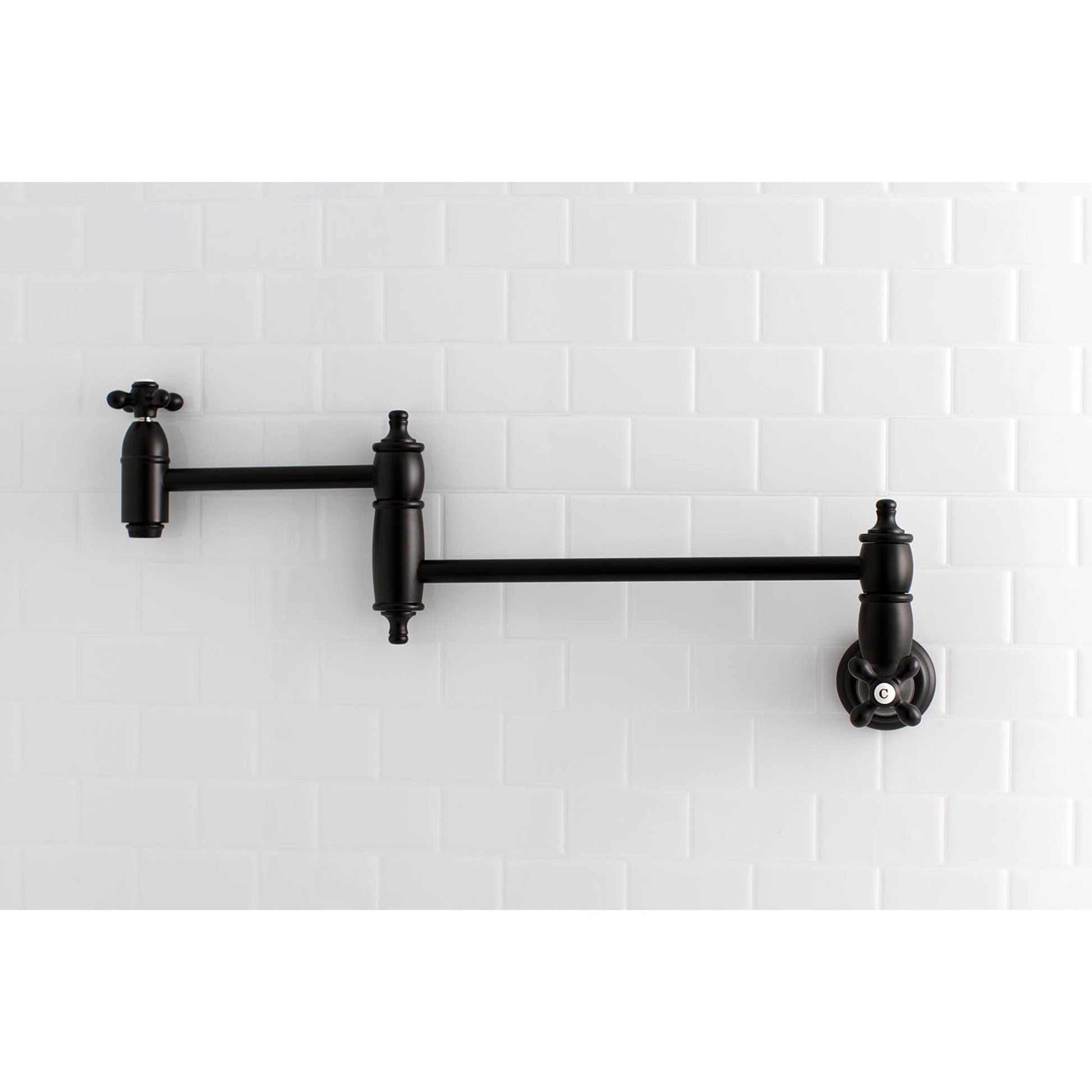 Kingston Brass Restoration Matte Black Double Handle Wall-mount Pot Filler Kitchen Faucet