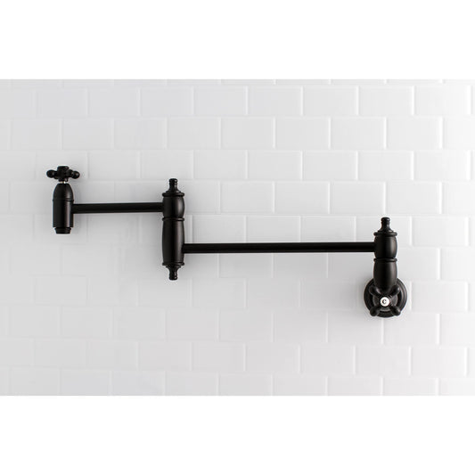 Kingston Brass Restoration Matte Black Double Handle Wall-mount Pot Filler Kitchen Faucet