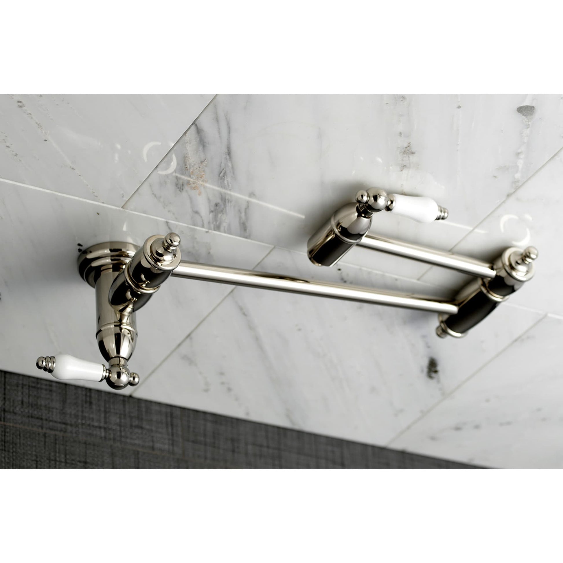 Kingston Brass Restoration Polished Nickel Double Handle Wall-mount Pot Filler Kitchen Faucet