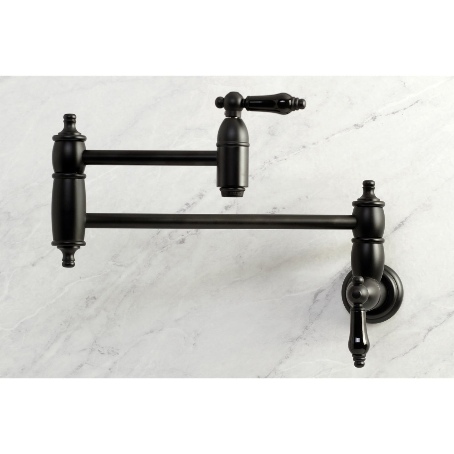 Kingston Brass Duchess Matte black Double Handle Wall-mount Pot Filler Kitchen Faucet with Sprayer