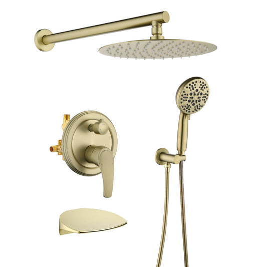 WELLFOR SM 10-in Shower System Brushed Gold 10-in Waterfall Built-In ShowerÂ FaucetÂ System with 3-way Diverter ( Pressure-balanced Valve Included )