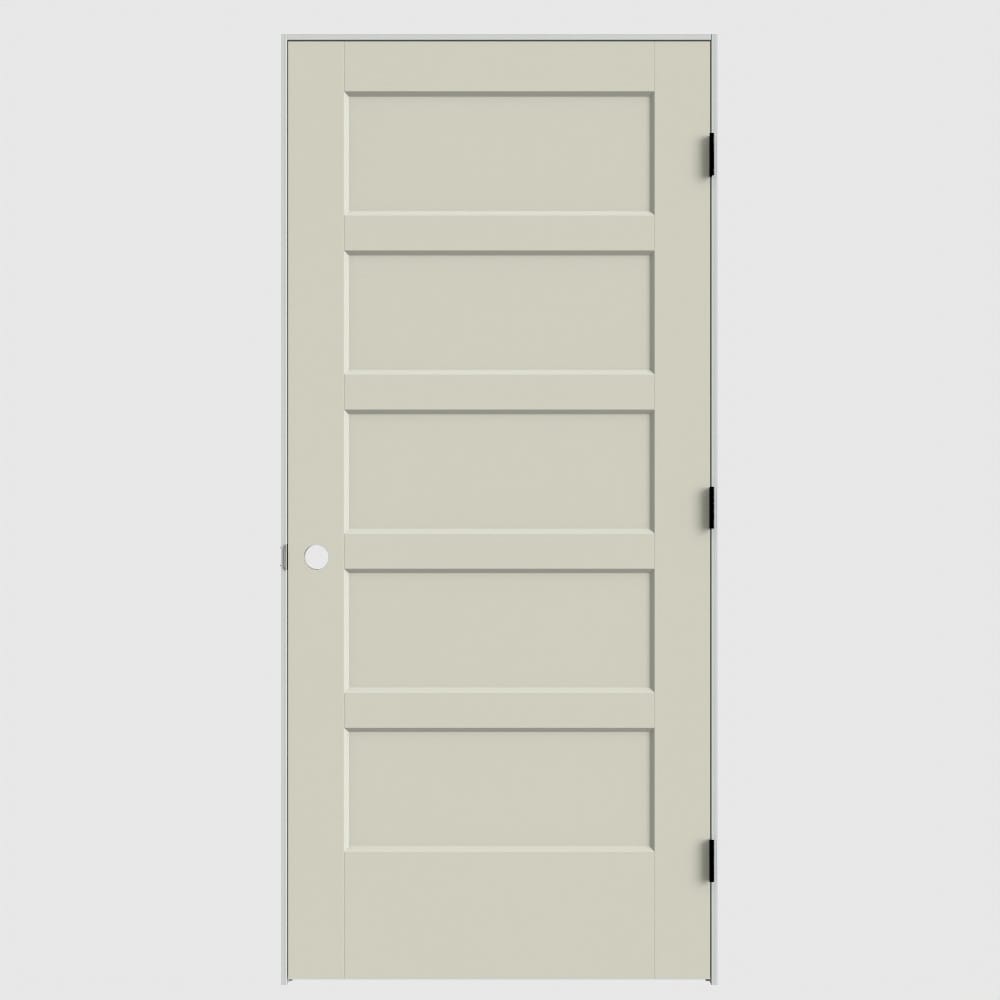 Masonite 36-in x 80-in Moonglow Solid core 5-panel Left hand Smooth Primed Molded composite Flat Jamb Single Prehung Interior Door with