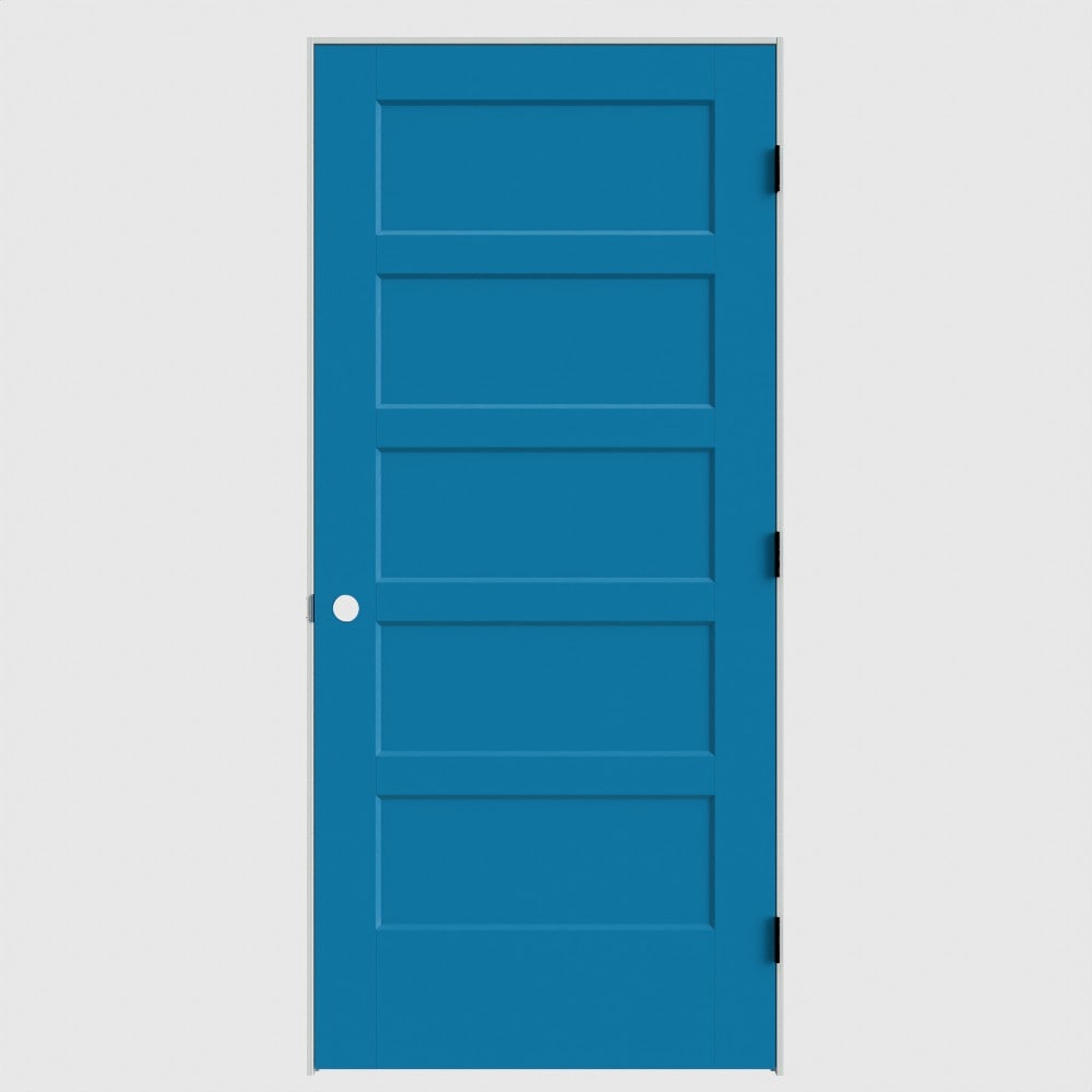 Masonite 36-in x 80-in Blue Heron Solid core 5-panel Left hand Smooth Primed Molded composite Flat Jamb Single Prehung Interior Door with