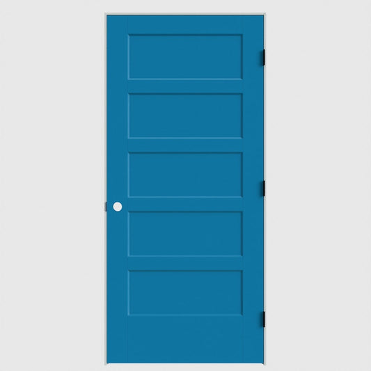 Masonite 36-in x 80-in Blue Heron Solid core 5-panel Left hand Smooth Primed Molded composite Flat Jamb Single Prehung Interior Door with