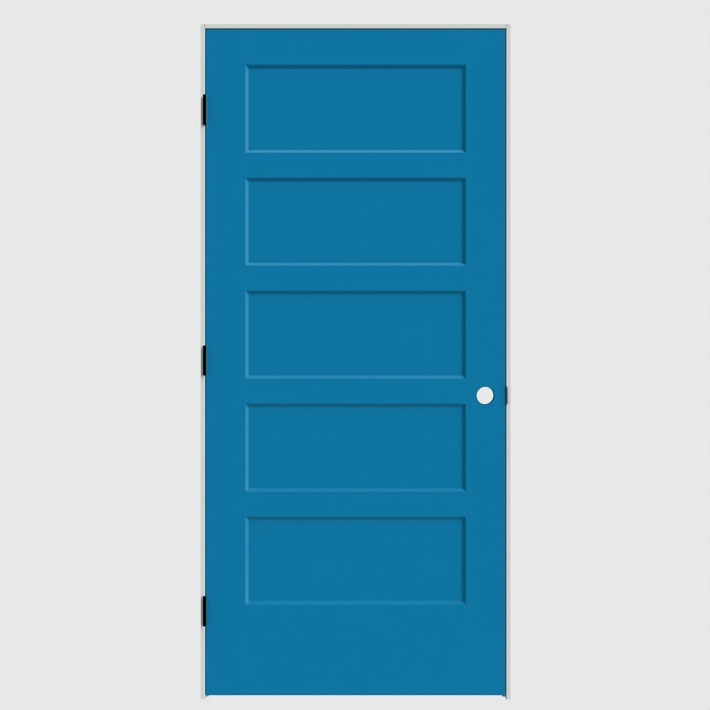 Masonite 36-in x 80-in Blue Heron Solid core 5-panel Right hand Smooth Primed Molded composite Flat Jamb Single Prehung Interior Door with