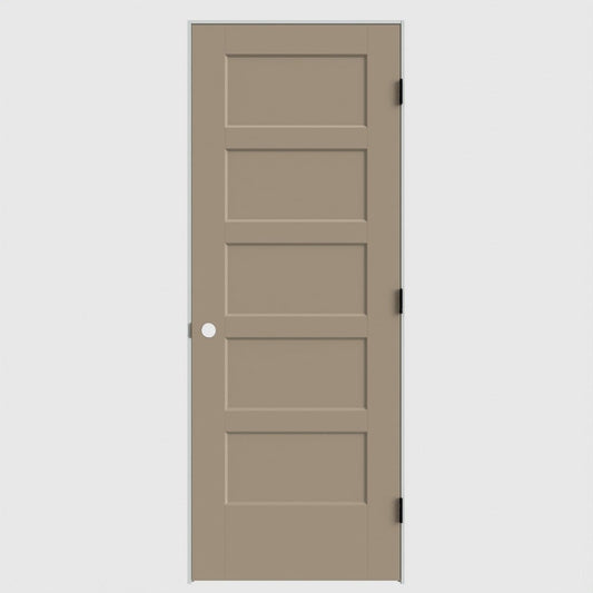 Masonite 28-in x 80-in Sandpiper Solid core 5-panel Left hand Smooth Primed Molded composite Flat Jamb Single Prehung Interior Door with