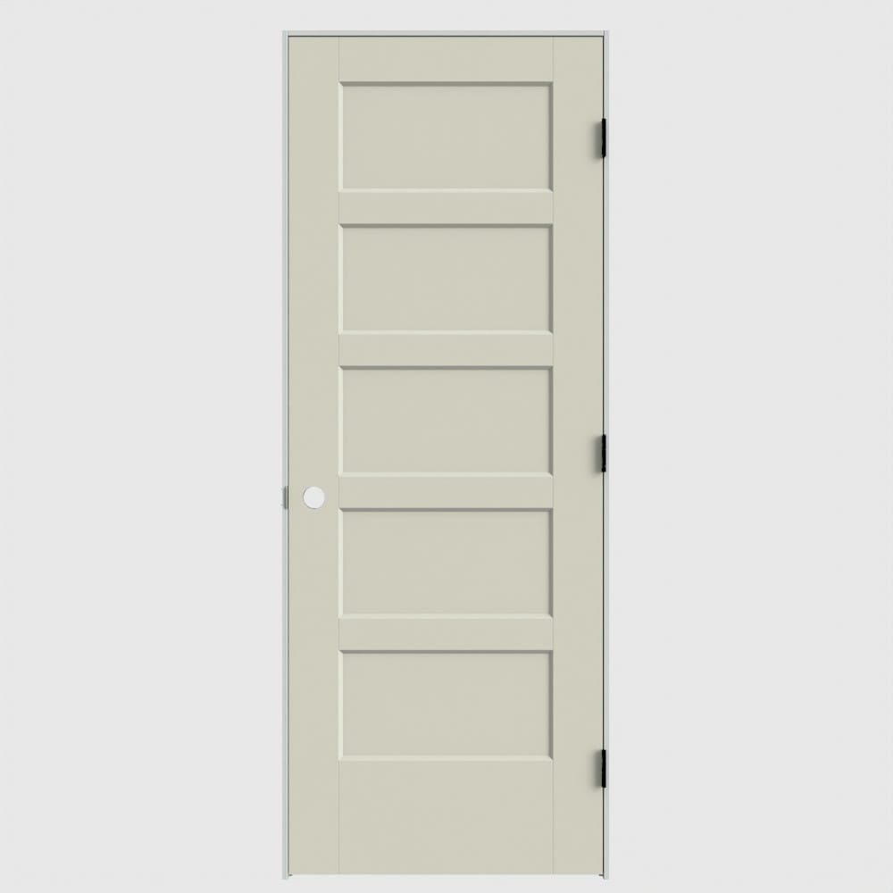 Masonite 28-in x 80-in Moonglow Solid core 5-panel Left hand Smooth Primed Molded composite Flat Jamb Single Prehung Interior Door with