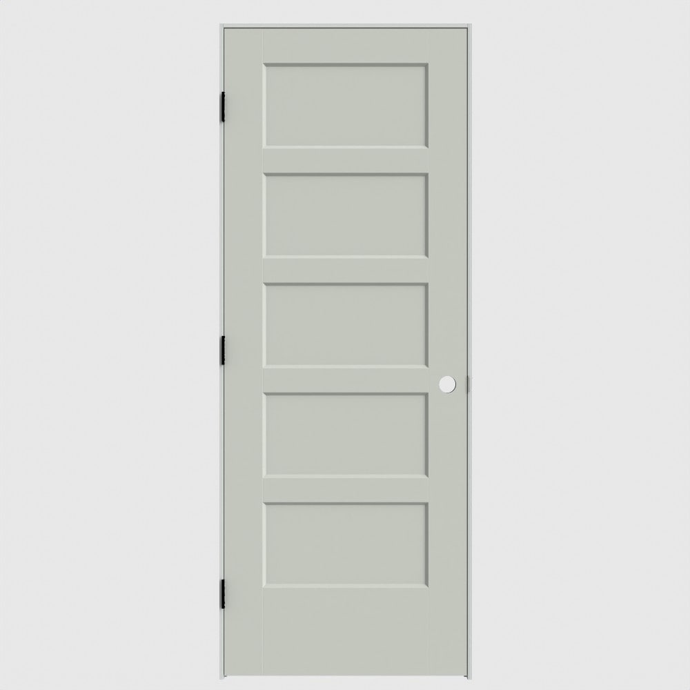 Masonite 30-in x 80-in White Solid core 5-panel Right hand Smooth Primed Molded composite Flat Jamb Single Prehung Interior Door with