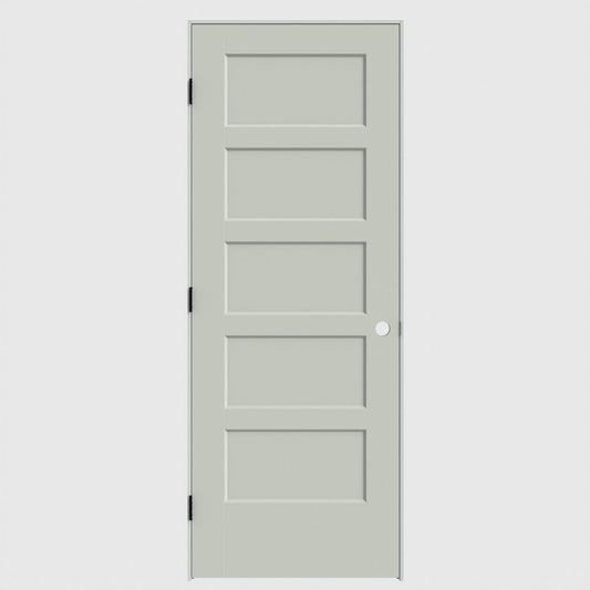 Masonite 30-in x 80-in White Solid core 5-panel Right hand Smooth Primed Molded composite Flat Jamb Single Prehung Interior Door with
