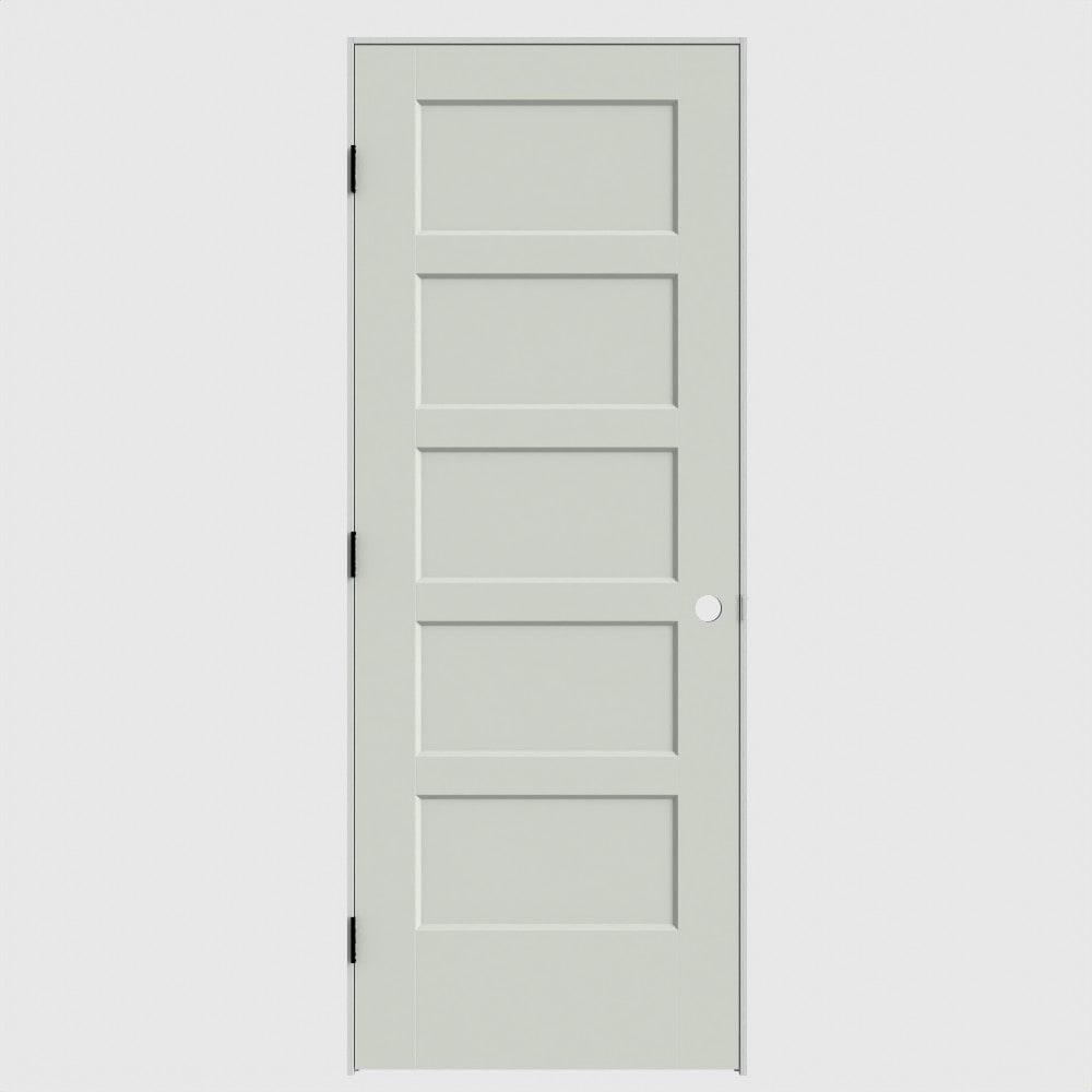 Masonite 28-in x 80-in Snow Storm Solid core 5-panel Right hand Smooth Primed Molded composite Flat Jamb Single Prehung Interior Door with