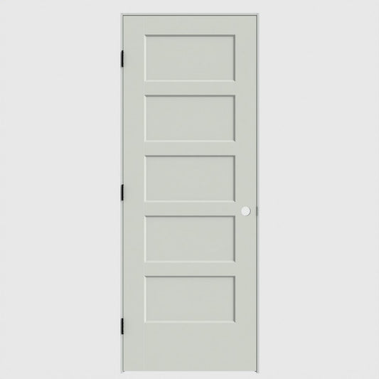 Masonite 28-in x 80-in Snow Storm Solid core 5-panel Right hand Smooth Primed Molded composite Flat Jamb Single Prehung Interior Door with