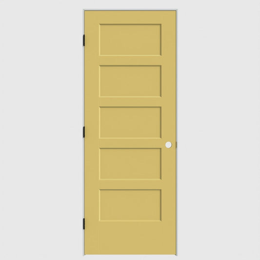 Masonite 32-in x 80-in Marigold Solid core 5-panel Right hand Smooth Primed Molded composite Flat Jamb Single Prehung Interior Door with