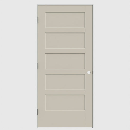 Masonite 36-in x 80-in Cream N Sugar Solid core 5-panel Right hand Smooth Prefinished Molded composite Flat Jamb Single Prehung Interior Door with