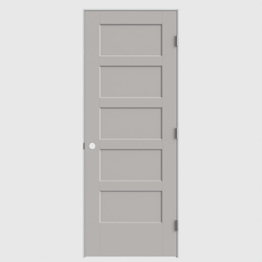 Masonite 30-in x 80-in Driftwood Solid core 5-panel Left hand Smooth Prefinished Molded composite Flat Jamb Single Prehung Interior Door with