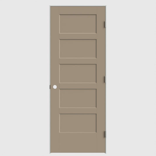 Masonite 30-in x 80-in Sandpiper Solid core 5-panel Left hand Smooth Primed Molded composite Single Prehung Interior Door with