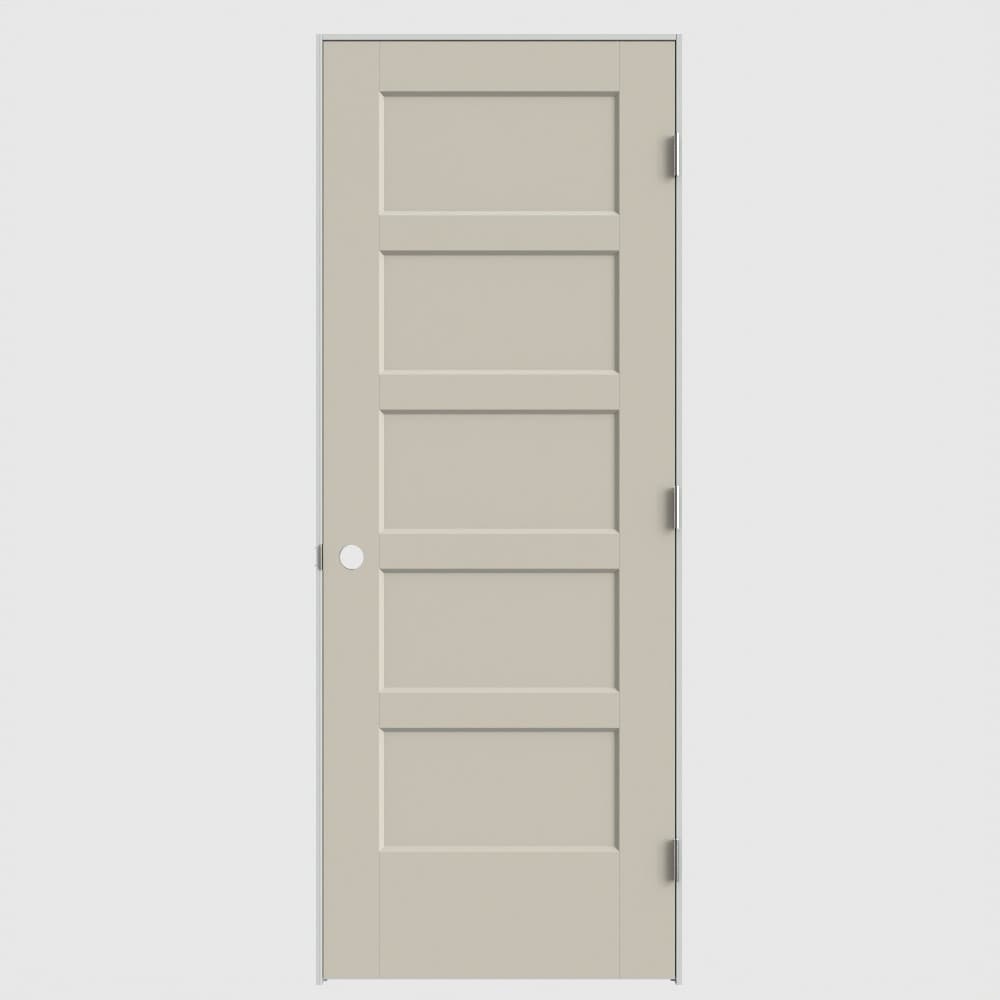 Masonite 24-in x 80-in Cream N Sugar Solid core 5-panel Left hand Smooth Prefinished Molded composite Flat Jamb Single Prehung Interior Door with