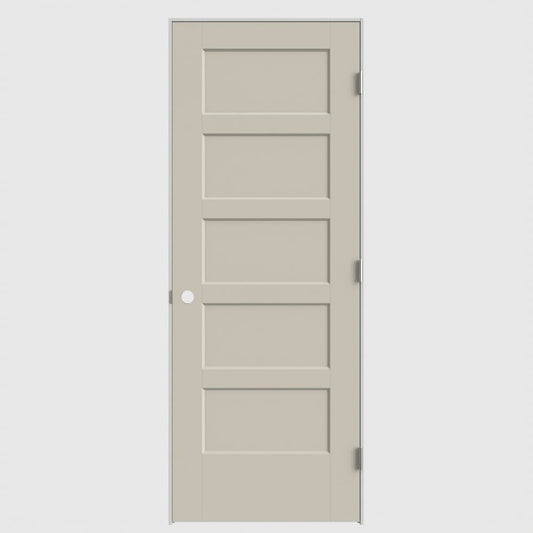 Masonite 24-in x 80-in Cream N Sugar Solid core 5-panel Left hand Smooth Prefinished Molded composite Flat Jamb Single Prehung Interior Door with