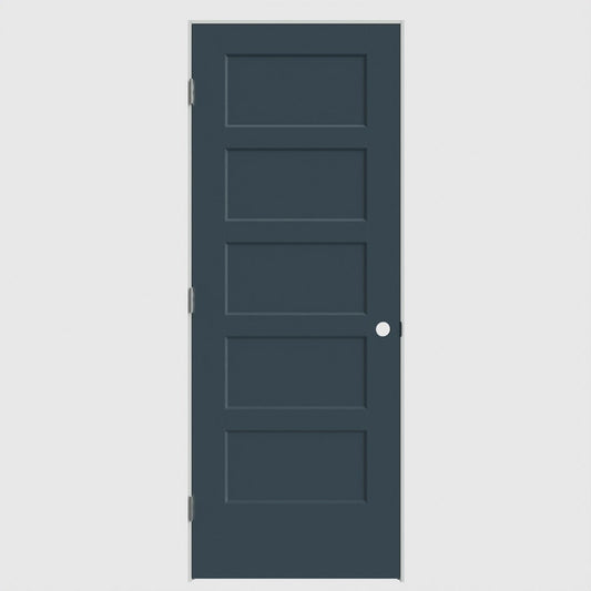Masonite 30-in x 80-in Slate Solid core 5-panel Right hand Smooth Primed Molded composite Flat Jamb Single Prehung Interior Door with