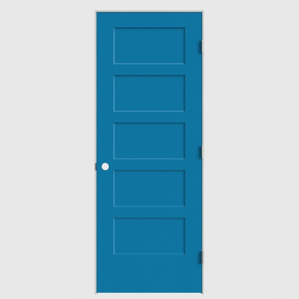 Masonite 30-in x 80-in Blue Heron Solid core 5-panel Left hand Smooth Primed Molded composite Flat Jamb Single Prehung Interior Door