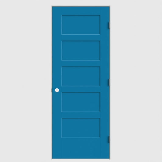 Masonite 30-in x 80-in Blue Heron Solid core 5-panel Left hand Smooth Primed Molded composite Flat Jamb Single Prehung Interior Door