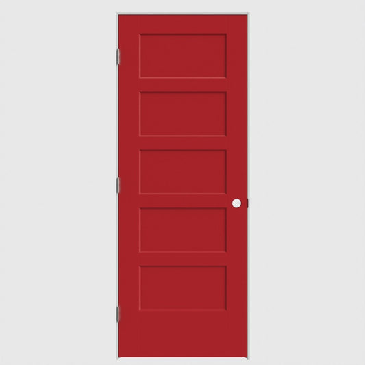 Masonite 32-in x 80-in Barn Red Solid core 5-panel Right hand Smooth Primed Molded composite Flat Jamb Single Prehung Interior Door with