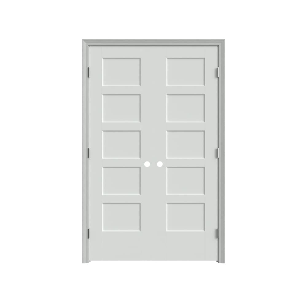 Masonite 48-in x 80-in Primed Hollow core 5-panel Bi-parting Smooth Primed Molded composite Flat Jamb Double Prehung Interior Door with