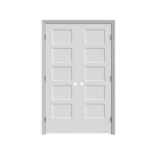 Masonite 48-in x 80-in Primed Hollow core 5-panel Bi-parting Smooth Primed Molded composite Flat Jamb Double Prehung Interior Door with