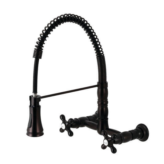 Kingston Brass Oil Rubbed Bronze Double Handle Wall-mount Pull-down Kitchen Faucet
