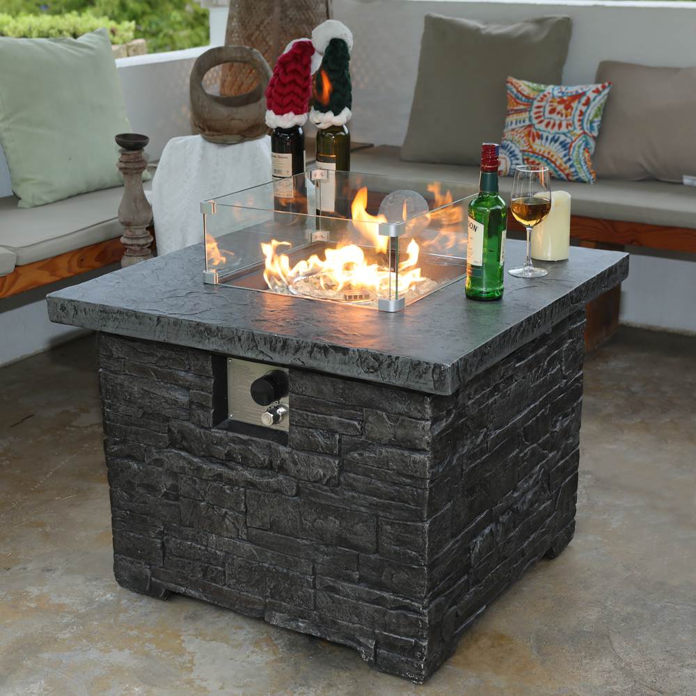 Runesay 32-in W 50000 Maximum BTUs Glass fiber reinforced concrete Rectangle Liquid propane Fire pit