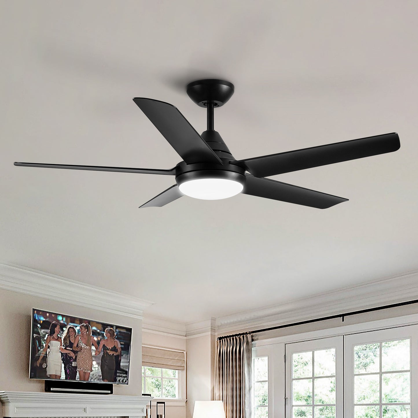 BABOOM 48-in Black with ABS Blades Color-Changing Ceiling Fan With Light and Remote Included 5 -Blade