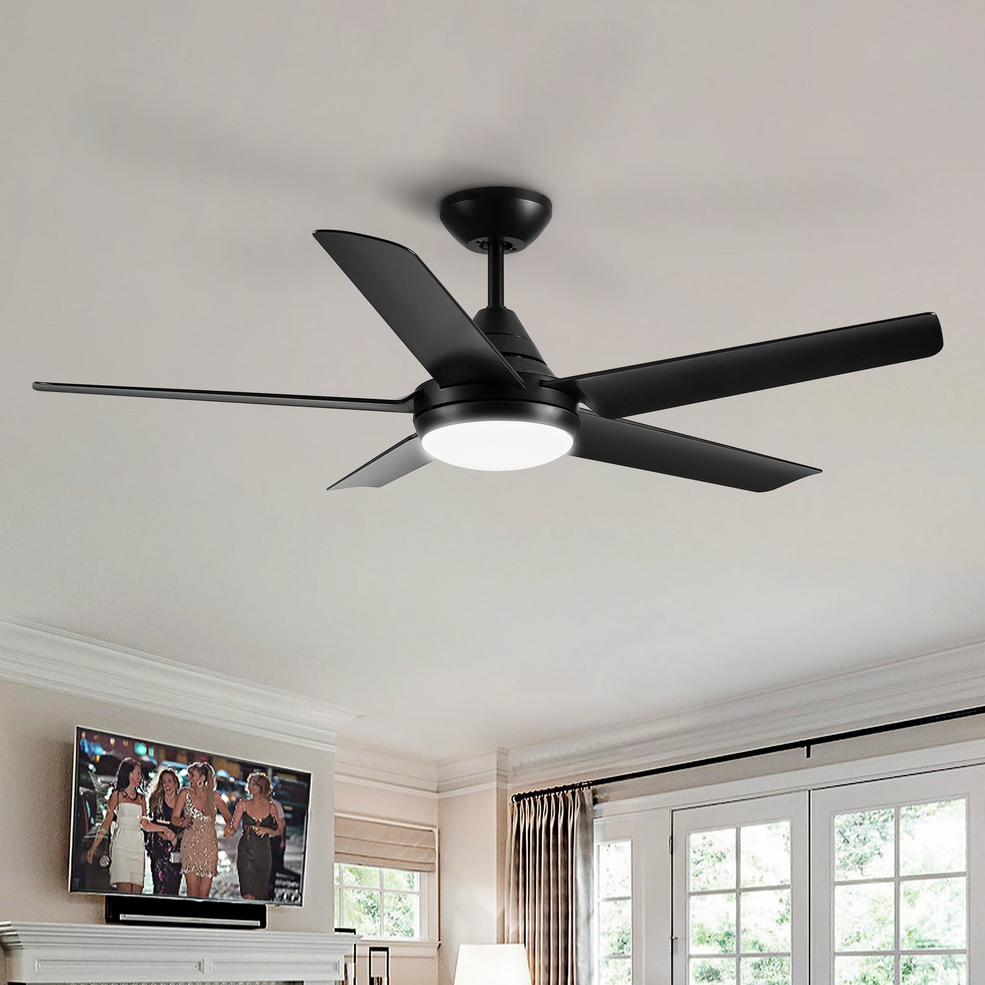 BABOOM 48-in Black with ABS Blades Color-Changing Ceiling Fan With Light and Remote Included 5 -Blade