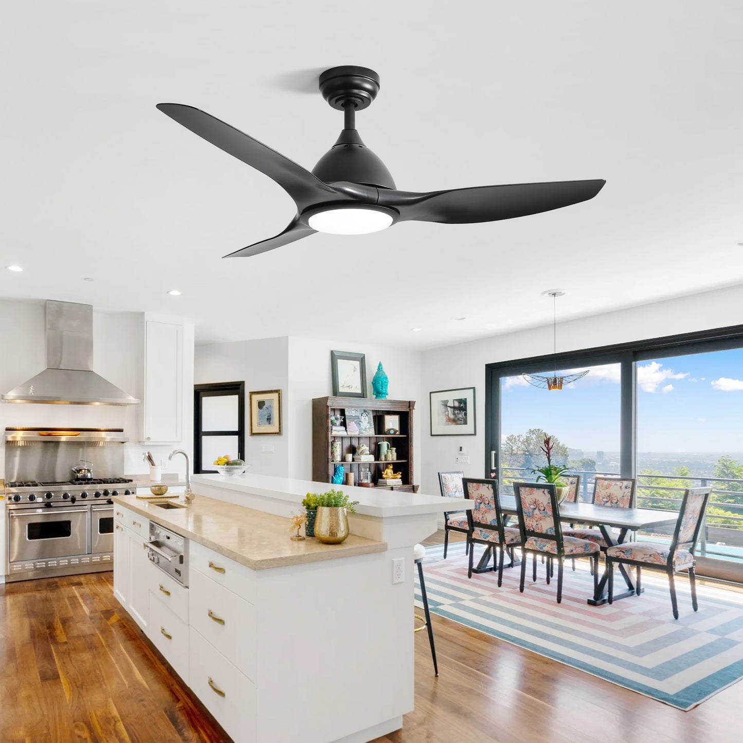 BABOOM 52-in Black with Black Blades Color-Changing Integrated LED Ceiling Fan With Light and Remote Included 3 -Blade