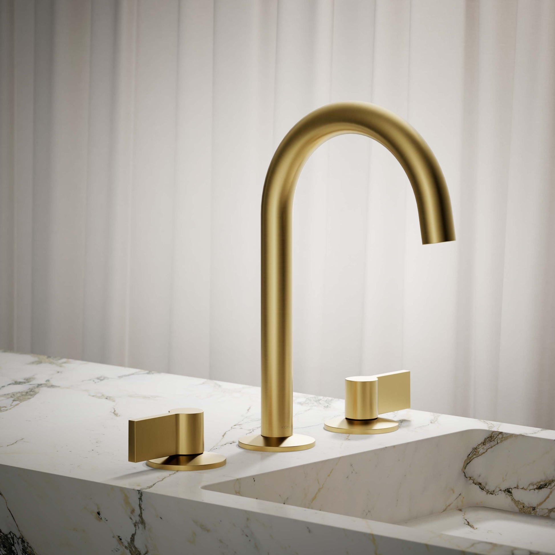 KOHLER Components Vibrant Brushed Moderne Brass Single hole Touchless WaterSense High-arc Residential Touchless Bathroom Sink Faucet with Drain with Deck Plate