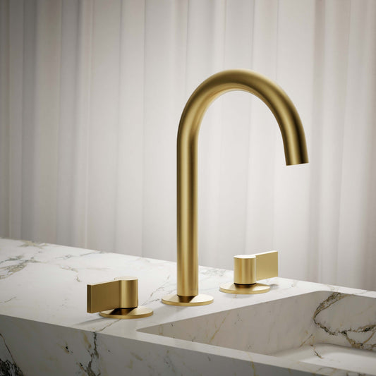 KOHLER Components Vibrant Brushed Moderne Brass Single hole Touchless WaterSense High-arc Residential Touchless Bathroom Sink Faucet with Drain with Deck Plate