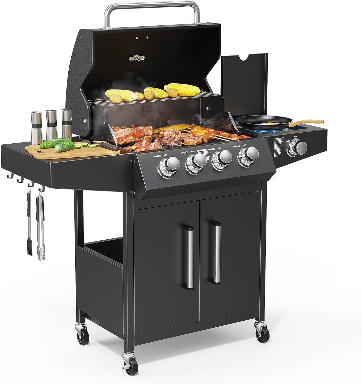 Winado Propane gas grill Black 4 -Burner Liquid Propane Gas Grill 1 -Side Burner