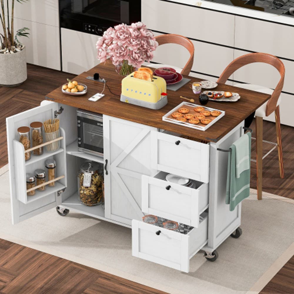 Runesay White MDF Base with MDF Wood Top Rolling Kitchen Island ( 28.75-in x 54.50-in x 36.5-in )