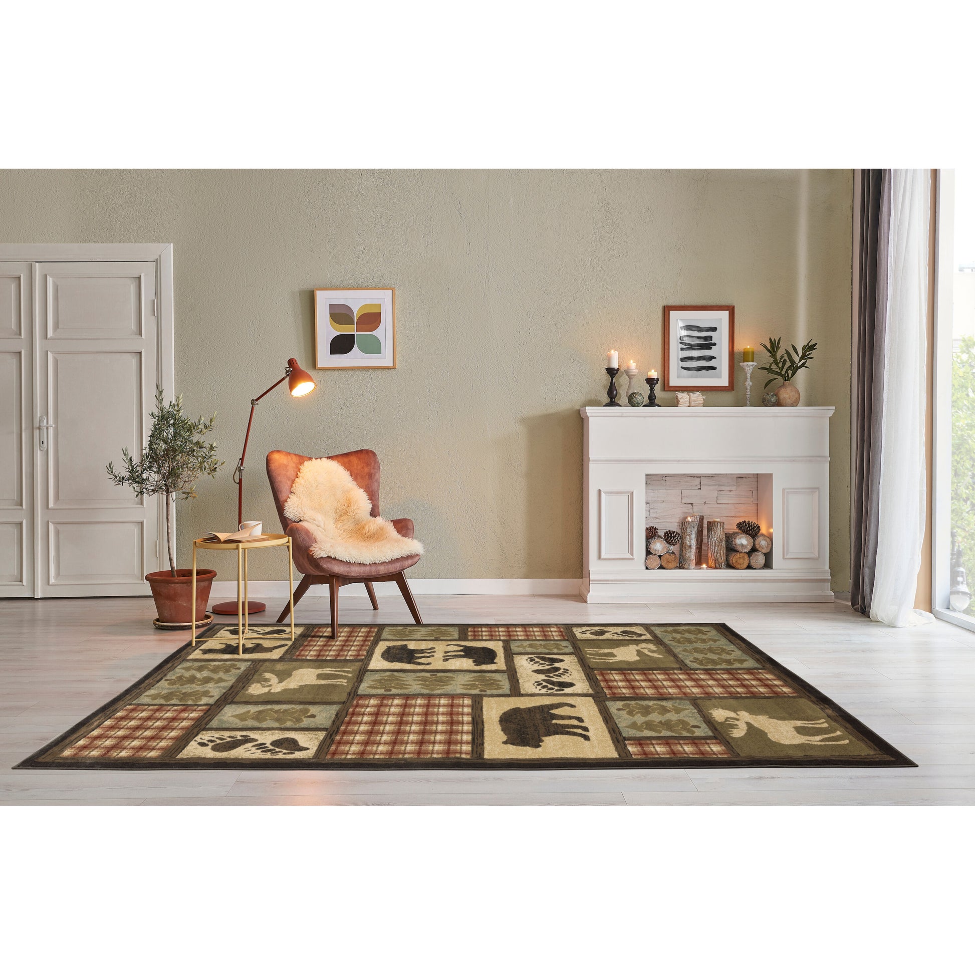 allen + roth Woodland 10 x 13 (ft) Loomed Polypropylene Brown Rectangular Indoor Geometric Lodge Spot Clean Only Pet Friendly Area rug