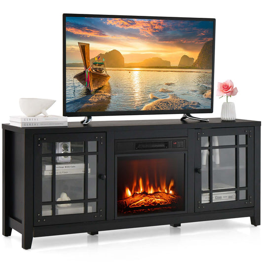 Costway 15-in W Black TV Stand with Infrared quartz Flat wall with Remote Control Included