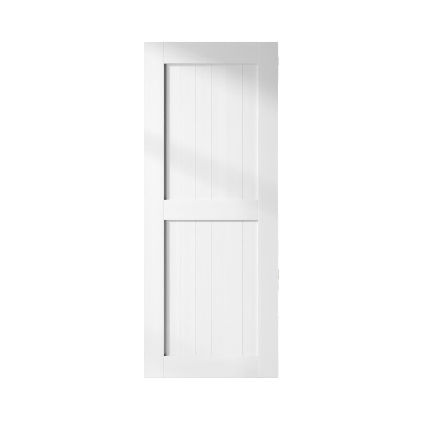 HOMACER 38-in x 84-in White Prefinished Mid-Bar Pine Wood Solid core Single Barn Door (Hardware Not Included)