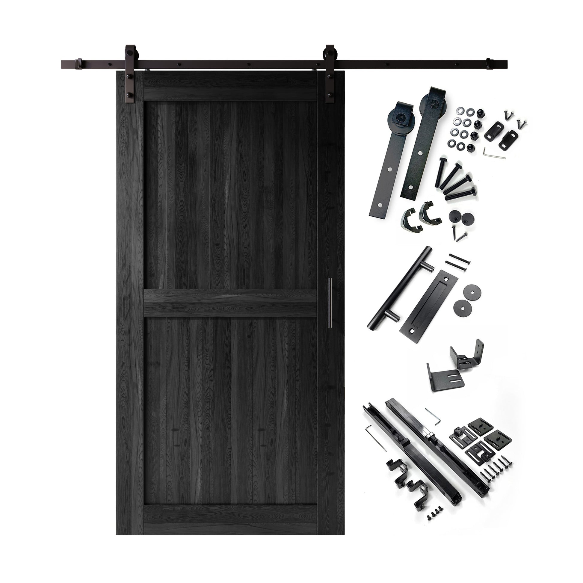 HOMACER 42-in x 84-in Black Prefinished Mid-Bar Pine Wood Solid core Single Barn Door (Hardware Included)
