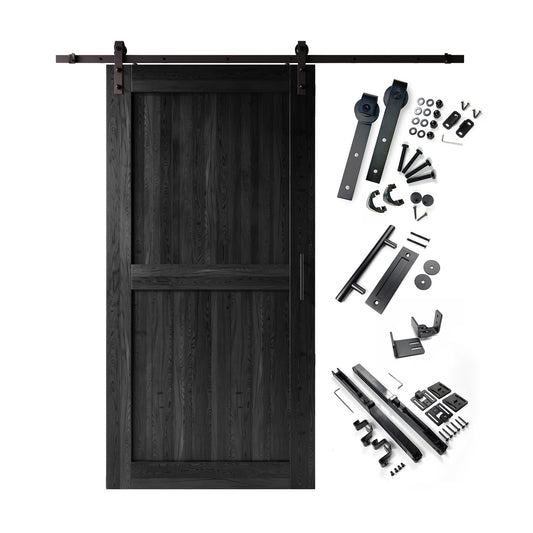 HOMACER 42-in x 84-in Black Prefinished Mid-Bar Pine Wood Solid core Single Barn Door (Hardware Included)